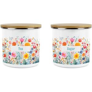 Purely Home Bright Floral Tea & Sugar Canister Set - Colourful Kitchen Storage Jar Gift Purely Home Bright Floral Tea & Sugar Canister Set - Colourful Kitchen Storage Jar Gift