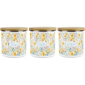 Purely Home Tea, Coffee & Sugar Storage Canisters - 3x Floral Daisies Enamel Container Purely Home Tea, Coffee & Sugar Storage Canisters - 3x Floral Daisies Enamel Container