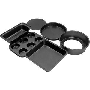 Black 6pcs Baking Mold Set Loose Bottom Anti Stick Carbon Steel Cake Pizza Hen Black 6pcs Baking Mold Set Loose Bottom Anti Stick Carbon Steel Cake Pizza Hen