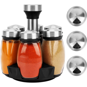 Does Not Apply Rotating Spice Rack With 6 Glass Shakers & Silver Lids - 360° Stainless Steel Re Does Not Apply Rotating Spice Rack With 6 Glass Shakers & Silver Lids - 360° Stainless Steel Re