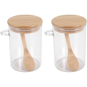 Sodial 2x(2pcs With Bamboo Lid And Spoon Clear Glass Canister Jar For1731 Sodial 2x(2pcs With Bamboo Lid And Spoon Clear Glass Canister Jar For1731