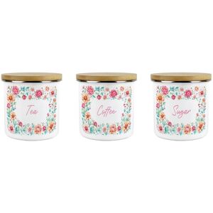 Purely Home Pink Roses Tea Coffee Sugar Canister Set - Enamel 600ml Kitchen Storage Gifts Purely Home Pink Roses Tea Coffee Sugar Canister Set - Enamel 600ml Kitchen Storage Gifts
