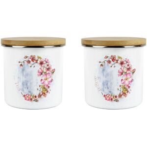 Purely Home Cherry Blossoms Tea & Sugar Canisters Set - Enamel Kitchen Storage Pink Gifts Purely Home Cherry Blossoms Tea & Sugar Canisters Set - Enamel Kitchen Storage Pink Gifts