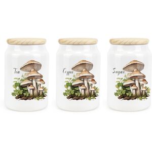 Purely Home Ceramic Tapered Mushrooms Canisters Set - Tea Coffee Sugar Storage Jars Purely Home Ceramic Tapered Mushrooms Canisters Set - Tea Coffee Sugar Storage Jars