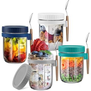 Sodial 4 Pack Glass Overnight Oats Jars With Lids And Spoons, 12 Oz J8x81365 Sodial 4 Pack Glass Overnight Oats Jars With Lids And Spoons, 12 Oz J8x81365