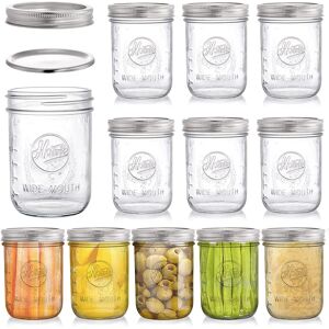 Tebery 12 Pack 16oz Mason Jars With Lids 480ml Wide Mouth Canning Glass Jar For Tebery 12 Pack 16oz Mason Jars With Lids 480ml Wide Mouth Canning Glass Jar For