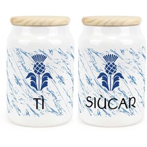 Purely Home Scottish Thistle Tea Sugar Gaelic Canister Set - Ceramic Storage Jars Gift Purely Home Scottish Thistle Tea Sugar Gaelic Canister Set - Ceramic Storage Jars Gift