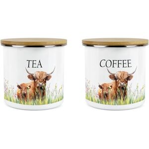 Purely Home Highland Cow & Calf Tea & Coffee Canister Set - Kitchen Storage Jar Gift Purely Home Highland Cow & Calf Tea & Coffee Canister Set - Kitchen Storage Jar Gift