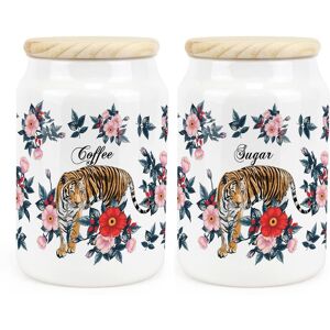 Purely Home Ceramic Tapered Floral Tiger Canisters Set - Coffee & Sugar Storage Containers Purely Home Ceramic Tapered Floral Tiger Canisters Set - Coffee & Sugar Storage Containers