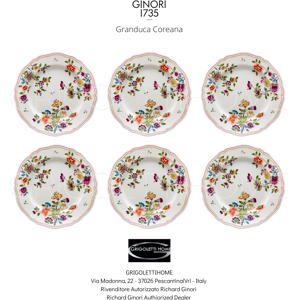 Richard Ginori - Granduca Coreana - Set Of 6 Fruit Plates Ø Cm 21 / Inch 8.26 Richard Ginori - Granduca Coreana - Set Of 6 Fruit Plates Ø Cm 21 / Inch 8.26