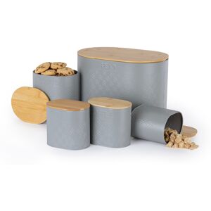 Livivo 5pc Kitchen Set Bread Bin Tea Coffee Sugar Tins Biscuit Sealed Containers Livivo 5pc Kitchen Set Bread Bin Tea Coffee Sugar Tins Biscuit Sealed Containers