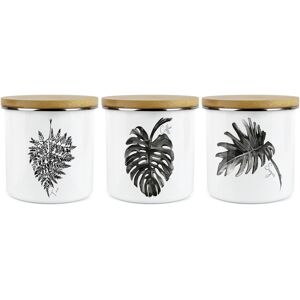Purely Home Ink Leaves Tea, Coffee & Sugar Storage Canisters Set - Kitchen Enamel Containers Purely Home Ink Leaves Tea, Coffee & Sugar Storage Canisters Set - Kitchen Enamel Containers