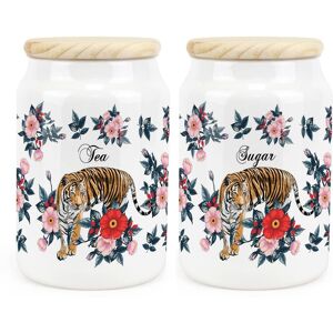 Purely Home Ceramic Tapered Floral Tiger Canisters Set - Tea & Sugar Storage Containers Purely Home Ceramic Tapered Floral Tiger Canisters Set - Tea & Sugar Storage Containers