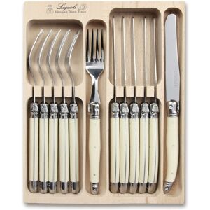 Laguiole Knife And Fork Set, 12 Piece In Wooden Display Box, Ivory Laguiole Knife And Fork Set, 12 Piece In Wooden Display Box, Ivory