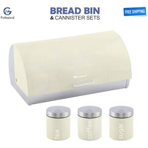Sq Professional 4pc Bread Bin Canister Set Coffee Sugar Tea Jar Lid Kitchen Storage Box Cream Sq Professional 4pc Bread Bin Canister Set Coffee Sugar Tea Jar Lid Kitchen Storage Box Cream