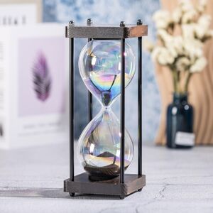 Elainestore Rainbow Hourglass Timer 60 Minute, Wooden Frame Decorative Sand Timer (Black Sa Elainestore Rainbow Hourglass Timer 60 Minute, Wooden Frame Decorative Sand Timer (Black Sa