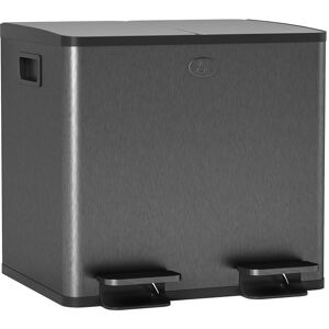 Homcom 2 X 15l Dual Kitchen Bin Pedal Bin For Recycling And Waste, Black Homcom 2 X 15l Dual Kitchen Bin Pedal Bin For Recycling And Waste, Black