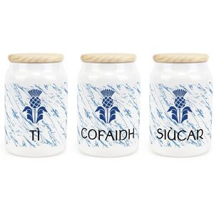 Purely Home Scottish Thistle Tea Coffee Sugar Gaelic Canister Set - Ceramic Storage Jars Purely Home Scottish Thistle Tea Coffee Sugar Gaelic Canister Set - Ceramic Storage Jars