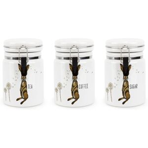 Purely Home Ceramic Clip-Lid Hare & Dandelions Canisters - Tea, Coffee & Sugar Containers Purely Home Ceramic Clip-Lid Hare & Dandelions Canisters - Tea, Coffee & Sugar Containers
