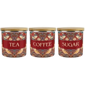 Purely Home Red Strawberry Thief Tea, Coffee & Sugar Storage Canisters Set - Homeware Gifts Purely Home Red Strawberry Thief Tea, Coffee & Sugar Storage Canisters Set - Homeware Gifts