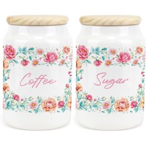 Purely Home Ceramic Tapered Flower Border Canisters - Floral Coffee & Sugar Storage Purely Home Ceramic Tapered Flower Border Canisters - Floral Coffee & Sugar Storage