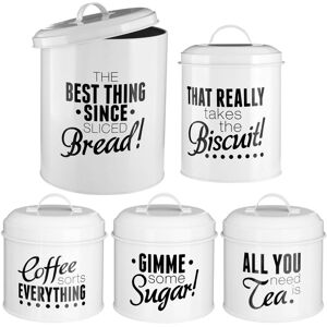 Premier Housewares 5pcs Round Metal Tea Coffee Sugar Canisters Bread Bin Biscuits Storage Tin Jars Premier Housewares 5pcs Round Metal Tea Coffee Sugar Canisters Bread Bin Biscuits Storage Tin Jars