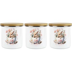 Purely Home Teacup Bunny Tea, Coffee & Sugar Canister Set - Enamel Kitchen Storage Container Purely Home Teacup Bunny Tea, Coffee & Sugar Canister Set - Enamel Kitchen Storage Container