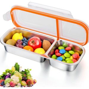 Sodial 4x(Stainless Steel Two-Compartment Snack Container With Lid, Reusable For5575 Sodial 4x(Stainless Steel Two-Compartment Snack Container With Lid, Reusable For5575