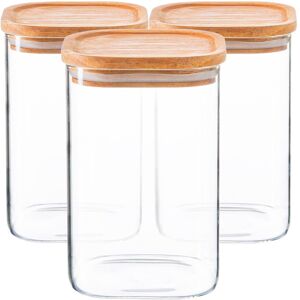 Argon Tableware 6x Square Glass Storage Jars With Wooden Lids Kitchen Food Canister 1.1 Litre Argon Tableware 6x Square Glass Storage Jars With Wooden Lids Kitchen Food Canister 1.1 Litre