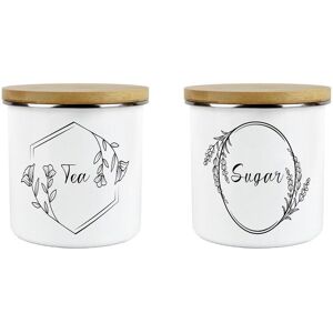 Purely Home Minimalist Floral Tea & Sugar Canister Set - Kitchen Enamel Storage Gifts Purely Home Minimalist Floral Tea & Sugar Canister Set - Kitchen Enamel Storage Gifts