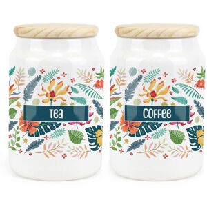 Purely Home Ceramic Tapered Tropical Flowers Canisters Set - Floral Tea Coffee Storage Jars Purely Home Ceramic Tapered Tropical Flowers Canisters Set - Floral Tea Coffee Storage Jars