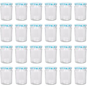 Argon Tableware 24x 380ml Glass Jam Jars With Blue Gingham Lids Chutney Preserve Honey Storage Argon Tableware 24x 380ml Glass Jam Jars With Blue Gingham Lids Chutney Preserve Honey Storage