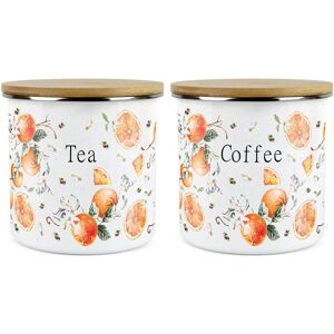 Purely Home Tangerines Tea & Coffee Canister Set - Enamel Kitchen Storage Jars Gift Purely Home Tangerines Tea & Coffee Canister Set - Enamel Kitchen Storage Jars Gift