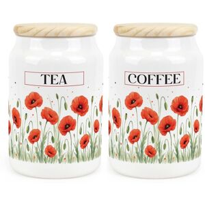 Purely Home Ceramic Summer Poppies Tea & Coffee Canisters - Floral Kitchen Containers Set Purely Home Ceramic Summer Poppies Tea & Coffee Canisters - Floral Kitchen Containers Set