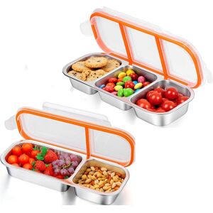 Sodial 2x(2pcs Stainless Steel Snack Containers Reusable - 2 And 3 Compartment3341 Sodial 2x(2pcs Stainless Steel Snack Containers Reusable - 2 And 3 Compartment3341