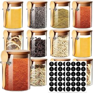 Incetue 12 Pcs Glass Spice Jars Set With Spoons Lids And Labels , 7oz/200ml Seasoning J Incetue 12 Pcs Glass Spice Jars Set With Spoons Lids And Labels , 7oz/200ml Seasoning J