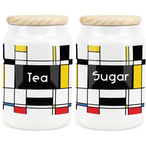 Purely Home Ceramic Tapered Art Deco Canisters - Retro Tea & Sugar Containers Purely Home Ceramic Tapered Art Deco Canisters - Retro Tea & Sugar Containers