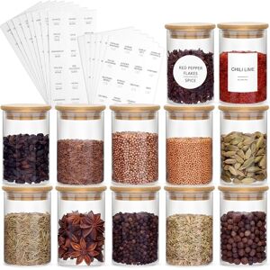 Batino 12set Glass Spice Jars With Lids And Labels, Bamboo Spice Jars, 200ml Airtight Batino 12set Glass Spice Jars With Lids And Labels, Bamboo Spice Jars, 200ml Airtight