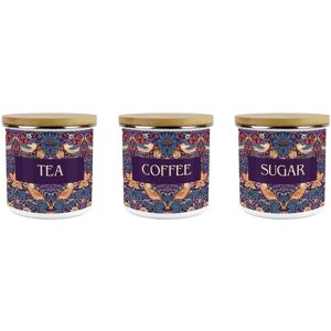 Purely Home Purple Strawberry Thief Tea, Coffee & Sugar Canisters Set -Artistic Kitchen Gift Purely Home Purple Strawberry Thief Tea, Coffee & Sugar Canisters Set -Artistic Kitchen Gift