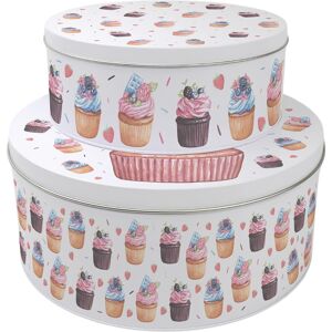 Purely Home Indulgent Cupcakes Round Cake Tin Set - Metal Storage Baking Gifts Set Of 2 Purely Home Indulgent Cupcakes Round Cake Tin Set - Metal Storage Baking Gifts Set Of 2