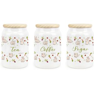 Purely Home Ceramic Tapered Veg Patch Rabbits Canisters - Tea, Coffee & Sugar Containers Purely Home Ceramic Tapered Veg Patch Rabbits Canisters - Tea, Coffee & Sugar Containers