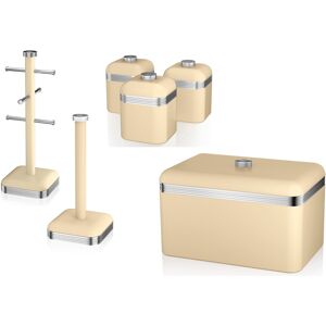 Swan Retro Cream Breadbin Canisters Mug Tree & Towel Pole Kitchen Storage Set Swan Retro Cream Breadbin Canisters Mug Tree & Towel Pole Kitchen Storage Set