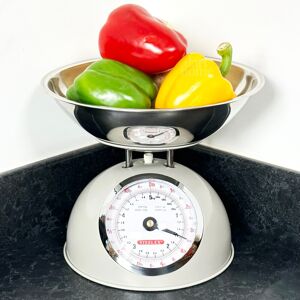 Cream Kitchen Scales + Bowl Steelex Glossy Metal Retro Mechanical Food Weighing Cream Kitchen Scales + Bowl Steelex Glossy Metal Retro Mechanical Food Weighing