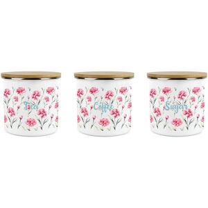 Purely Home Carnation Flowers Tea, Coffee & Sugar Canister Set - Pink Floral Kitchen Gift Purely Home Carnation Flowers Tea, Coffee & Sugar Canister Set - Pink Floral Kitchen Gift