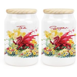 Purely Home Ceramic Floral Welsh Dragon Tea & Sugar Canisters - Kitchen Containers Set Purely Home Ceramic Floral Welsh Dragon Tea & Sugar Canisters - Kitchen Containers Set