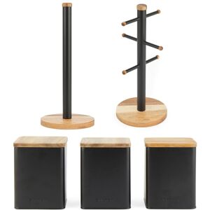 Salter Toronto 5-Piece Set – Mug Tree, Roll Holder, 3 Canisters, Acacia Wood Salter Toronto 5-Piece Set – Mug Tree, Roll Holder, 3 Canisters, Acacia Wood
