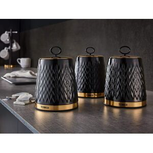 Tower Empire Set Of 3 Storage Canisters For Tea Coffee Sugar In Black And Brass Tower Empire Set Of 3 Storage Canisters For Tea Coffee Sugar In Black And Brass