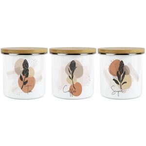 Purely Home Proteas Tea, Coffee & Sugar Storage Canisters - 3x Enamel Floral Minimalist Jar Purely Home Proteas Tea, Coffee & Sugar Storage Canisters - 3x Enamel Floral Minimalist Jar