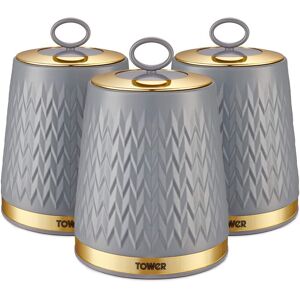 Tower T826091gry Empire Set Of 3 Storage Canisters For Tea Coffee Sugar, 1.3l, Tower T826091gry Empire Set Of 3 Storage Canisters For Tea Coffee Sugar, 1.3l,