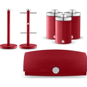 Swan Townhouse Red Bread Bin Canisters Mug Tree & Towel Pole Kitchen Set Of 6 Swan Townhouse Red Bread Bin Canisters Mug Tree & Towel Pole Kitchen Set Of 6